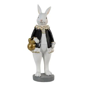 Dekorace králík v černém kabátku držící zlatý měšec - 7*7*20 cm Clayre & Eef