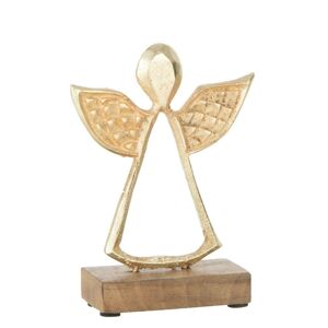 Dekorace měděný antik kovový anděl na dřevěném podstavci  - 12*4*16cm J-Line by Jolipa