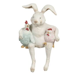 Dekorace sedícího králíka s barevnými kuřaty - 11*10*19 cm