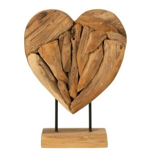 Dekorace srdce z teakového dřeva na podstavci Heart on foot  - 30*10*40cm J-Line by Jolipa