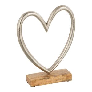 Dekorace stříbrné antik kovové srdce na dřevěném podstavci  - 15*5*19cm J-Line by Jolipa