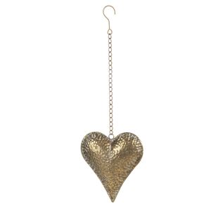 Dekorace závěsné zlaté srdce s patinou - 18*5*20 cm