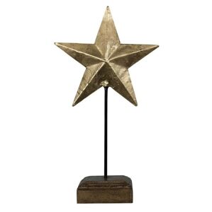 Dekorace zlatá antik kovová hvězda na dřevěném podstavci - 19*10*35cm Mars & More