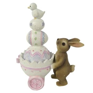 Dekorační králík s vozíkem ze skořápky plné vajíček - 12*6*14 cm