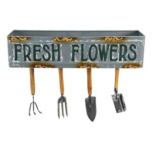 Dekorační nástěnná polička se zahradním nářadím Fresh Flowers - 56*16*29 cm Clayre & Eef