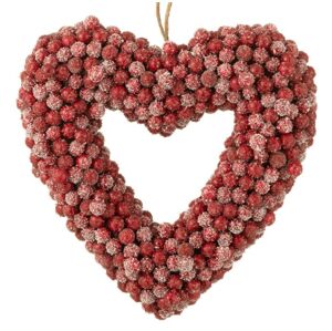 Dekorativní věnec ve tvaru srdce z červených bobulí Berries - 30*6*30cm J-Line by Jolipa