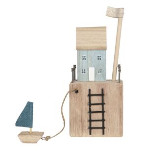Dřevěná dekorace domku s loďkou - 11*7*11/27 cm