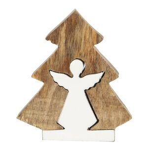 Dřevěná dekorace vánoční strom s andělem - 11*3*12 cm