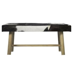 Dřevěná lavice s koženým sedákem Cowny bílá/černá - 95*40*45cm