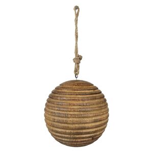 Dřevěná rýhovaná závěsná koule - Ø 12*12 cm Clayre & Eef