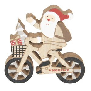 Dřevěná vánoční dekorace Santa na kole - 13*13*2 cm