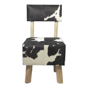 Dřevěná židle s koženým sedákem Cowny bílá/černá - 45*45*86/45cm