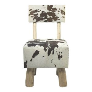 Dřevěná židle s koženým sedákem Cowny bílá/hnědá - 45*45*86/45cm