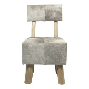 Dřevěná židle s koženým sedákem Cowny šedá - 45*45*86/45cm