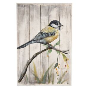 Dřevěno-kovový nástěnný obraz Pták sedící na větvi - 60*5,5*40 cm