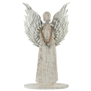 Dřevěný anděl  se stříbrnými křídly a patinou - 35*2,5*61cm J-Line by Jolipa