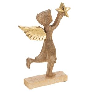 Dřevěný anděl se zlatou hvězdou - 19*3*32cm J-Line by Jolipa