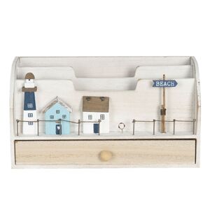 Dřevěný poštovní box s dekoracemi domků a majáku - 28*11*15 cm