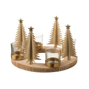 Dřevěný svícen na 4 čajové svíčky se stromky - Ø 24*15cm J-Line by Jolipa
