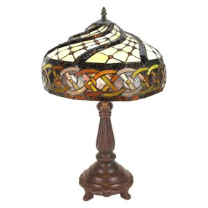 Hnědá stolní lampa Tiffany Brownie - Ø38*57 cm E27/max 2*60W Clayre & Eef