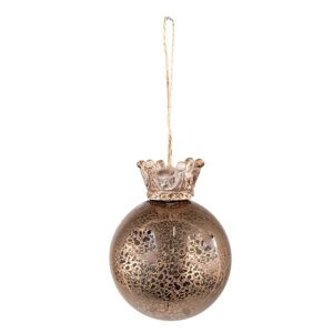 Hnědo-měděná skleněná vánoční koule s korunkou - Ø  8*14 cm Clayre & Eef
