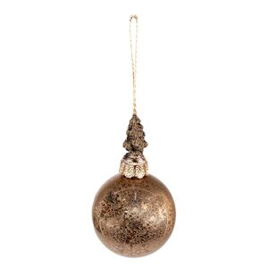 Hnědo-měděná skleněná vánoční koule se stromkem - Ø 8*14 cm Clayre & Eef