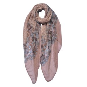 Hnědo-růžový šátek s květy a vzorem - 90*180 cm Clayre & Eef