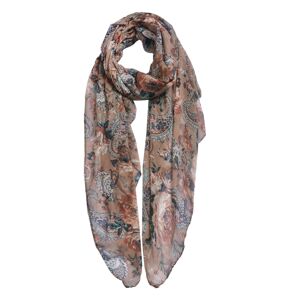 Hnědý šátek s barevnými květy Vaness - 80*180 cm