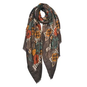 Hnědý šátek s květy - 85*180 cm Clayre & Eef
