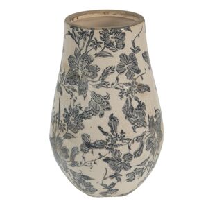 Keramická dekorační váza se šedými květy Mell French M - Ø13*20 cm Clayre & Eef
