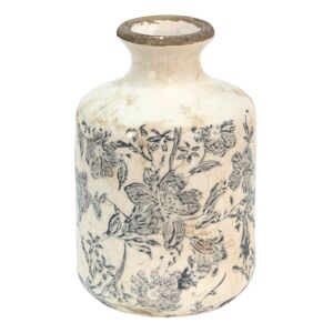 Keramická dekorační váza se šedými květy Mell French S - Ø11*17 cm Clayre & Eef