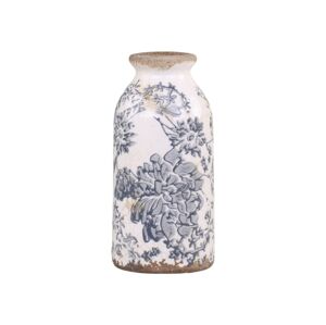 Keramická dekorační váza se šedými květy Melun -  Ø 8*16 cm Chic Antique