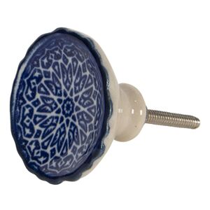 Keramická knopka s modro-bílým květinovým ornamentem – Ø 4*4 cm