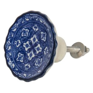 Keramická úchytka s modro-bílými ornamenty - Ø 5 cm