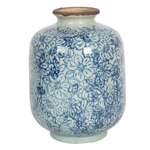 Keramická váza ve vintage stylu s modrými kvítky Bleues – Ø 10*15 cm