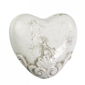 Keramické béžové srdce s dekorem Marcy - 8*8*4 cm Chic Antique