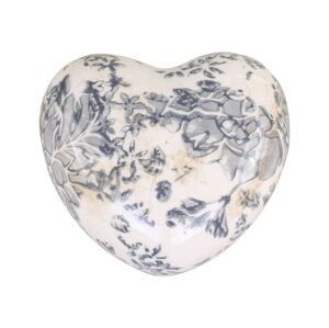 Keramické dekorační srdce se šedými květy Melun - 8*8*4 cm Chic Antique