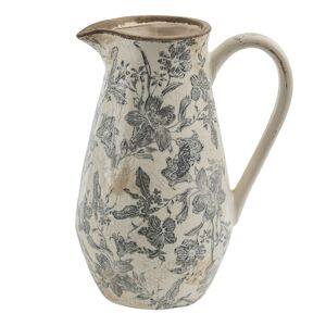 Keramický dekorační džbán se šedými květy Mell French M - 20*14*25 cm Clayre & Eef
