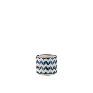 Keramický modro béžový květináč se vzorem zigzag  - 8*8*7 cm