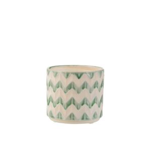 Keramický zeleno krémový květináč se vzorem zigzag - 14*14*12,5 cm