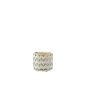 Keramický zeleno krémový květináč se vzorem zigzag - 8*8*7 cm