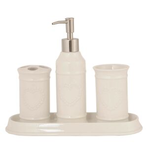 Bílý koupelnový set džbán a mísa  - Ø 24*5 / Ø 13*21 cm Clayre & Eef