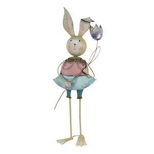 Kovová dekorace králičí slečna v sukýnce s tulipánem - 30*17*83 cm Clayre & Eef