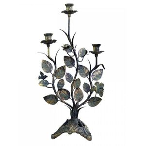 Kovový 3-ramenný vintage svícen s listy Leaves - 27*15*50 cm Chic Antique