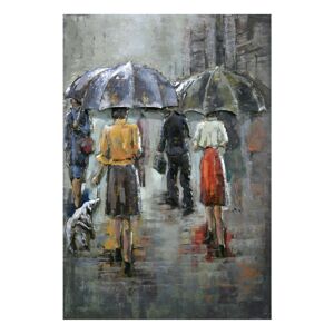 Kovový nástěnný obraz Ulice v dešti - 80*7*120 cm