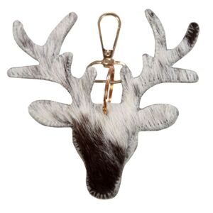 Kožený bílo-černý přívěsek na klíče v designu jelena – 11*10*2,5cm Mars & More