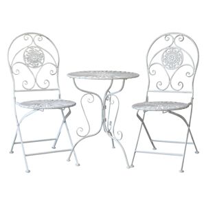 Krémová antik zahradní souprava stůl a 2 židle - Ø 60*75 / 2x 40*48*93 cm Chic Antique