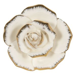 Krémová porcelánová úchytka růže se zlatým okrajem Rosé gold - Ø 4*3cm Clayre & Eef