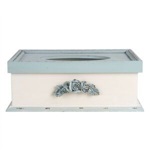 Krémovo - modrý vintage box na kapesníky Rossien - 27*18*10 cm