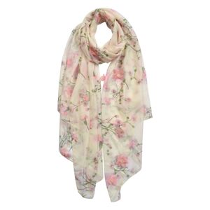 Krémový šátek s růžovými květy - 70*180 cm